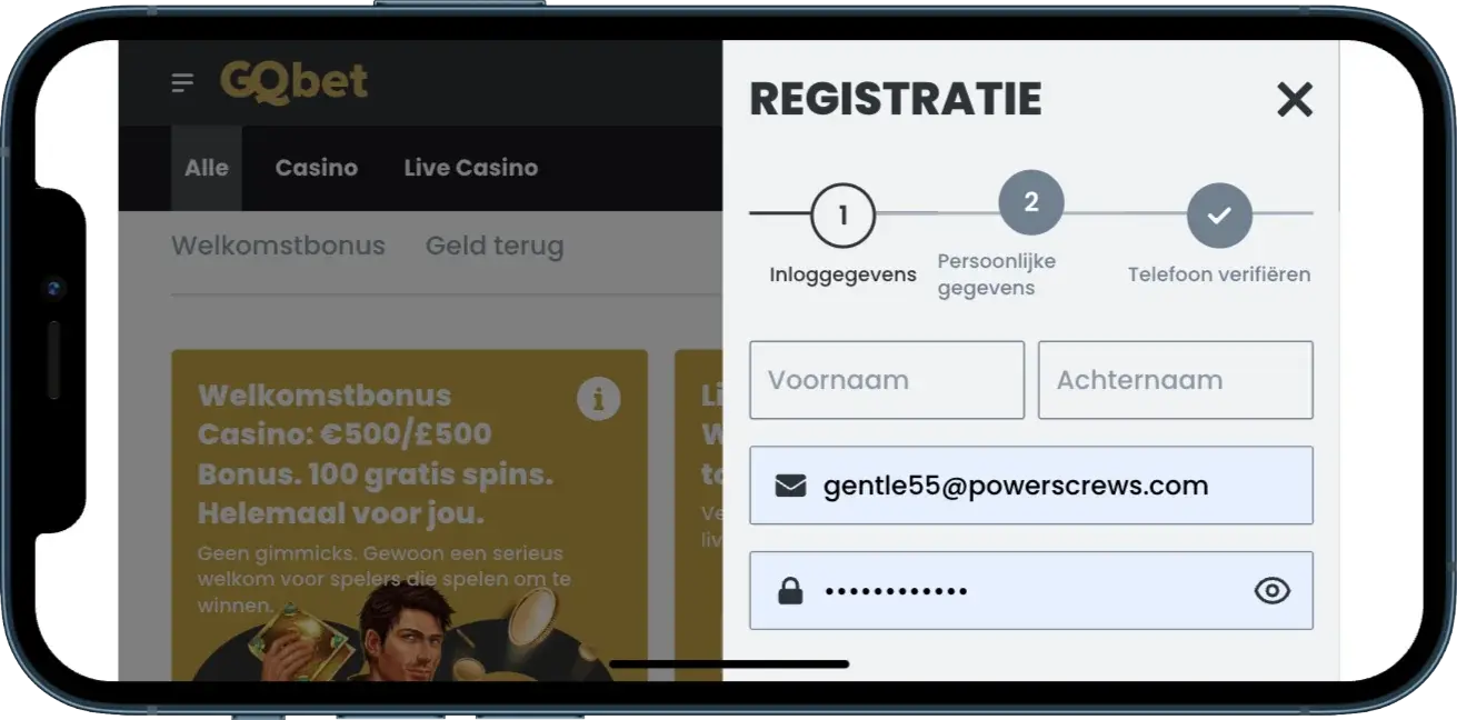 GQbet Casino login via de mobiele app